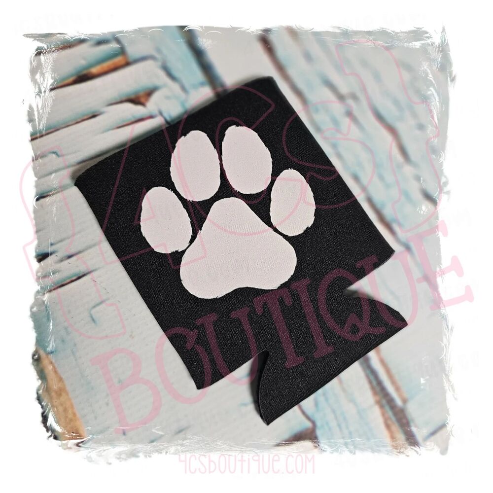 NEW Black Paw Print Can Cooler Neoprene Beverage Sleeve Dog Lover Gift